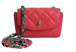 2021 Ribbon Chain Small Flap Bag, leather, red, 3*, DB/B/AC, 31032840